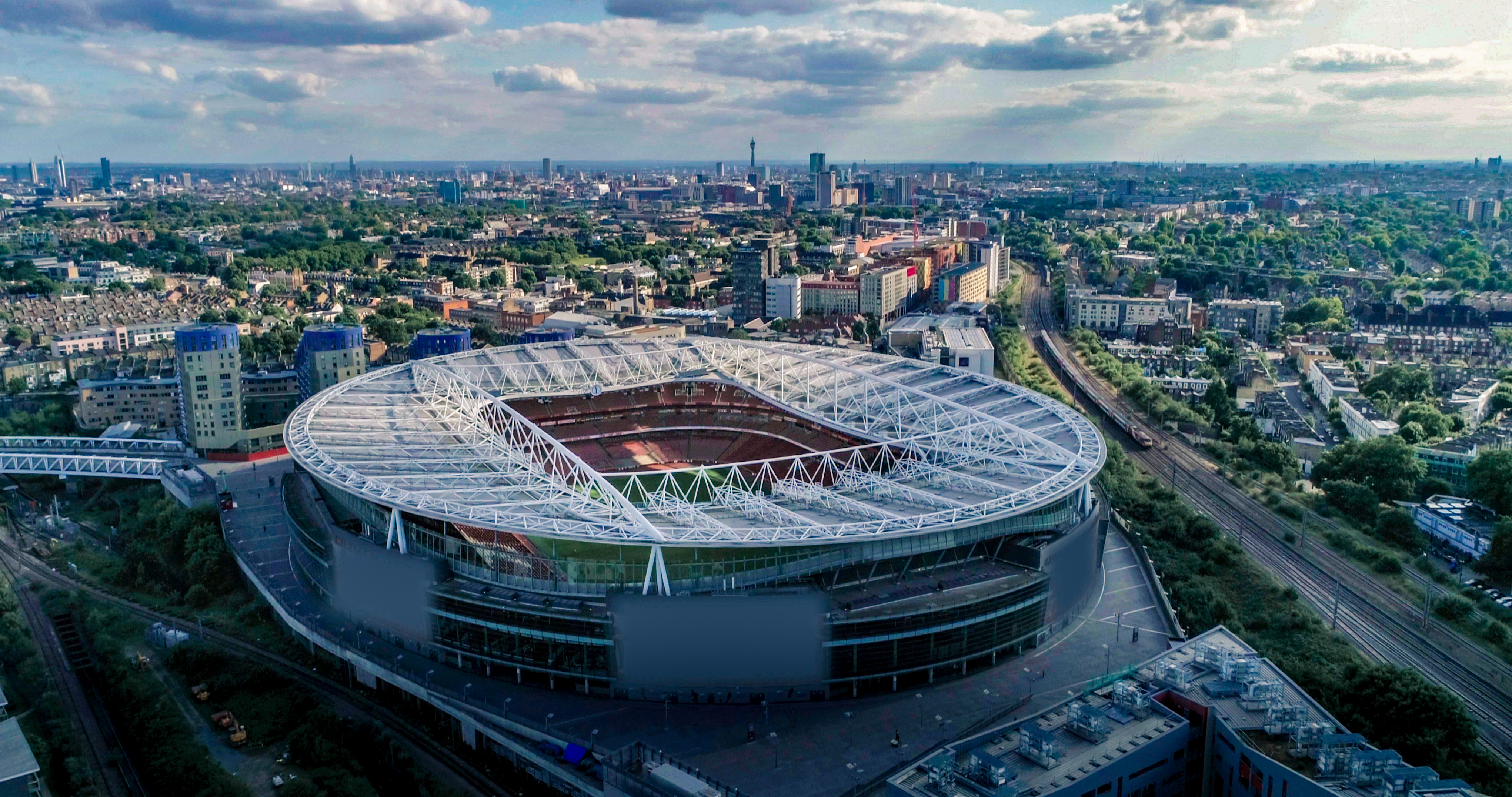 Aerial view of north london football stadium